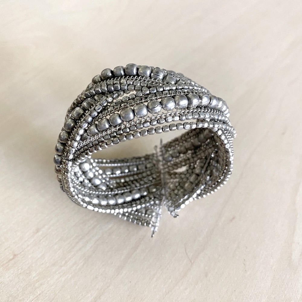 Silver Beaded Cuff Bracelet